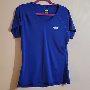 The North Face Women's Blue Short Sleeve V Neck Top, Size: L